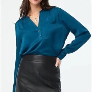 NWT J. Crew Shadow Striped Long Sleeve Popover Placket Blouse Blue Medium